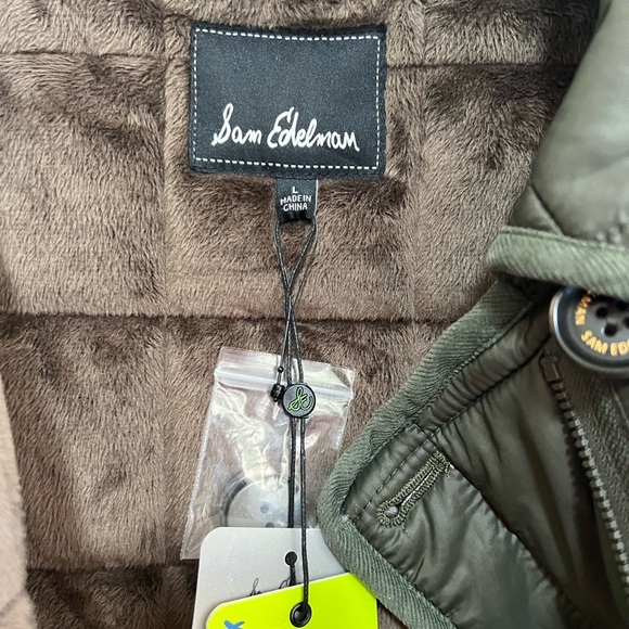 NWT Sam Edelman Women's Quilted Faux Fur Lined Trench Coat Olive Green, size L - Picture 8 of 13